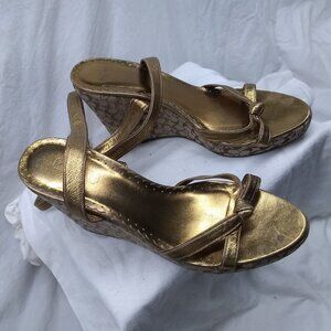Coach Women's Wedge Platform Sandals Signature Logo Brown Gold Size 11 B Good
